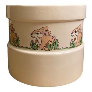 Vintage Inarco Planter Japan Bunnies Rabbits Floral 6" White Cottagecore Easter